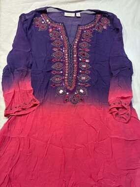 Chico's Size 2 Purple Pink Ombre Embellished Beaded Mirror Tunic Top